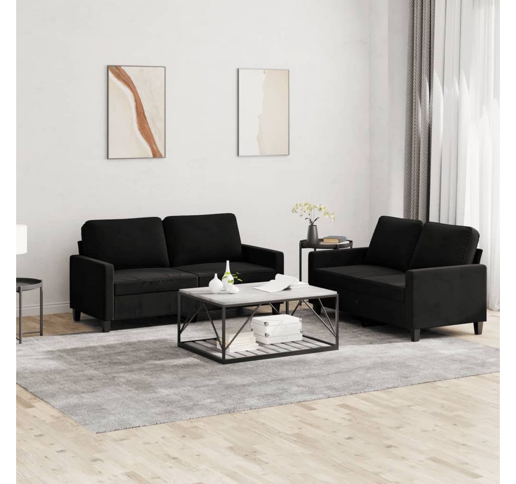 vidaXL Sofa Sofagarnitur Set mit Kissen Samt, 2-tlg., Schwarz günstig online kaufen