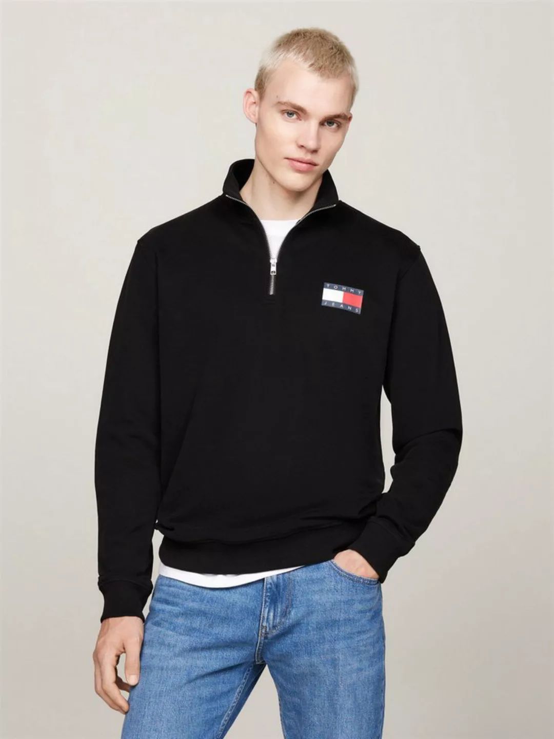 Tommy Jeans Sweatshirt TJM REG ENTRY HALF ZIP mit bedruckten Mareknlogo günstig online kaufen