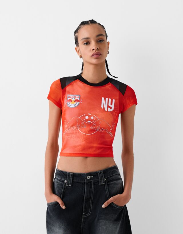 Bershka Cropped-Shirt New York Red Bulls Mit Glitzer Damen Xs Rosa günstig online kaufen