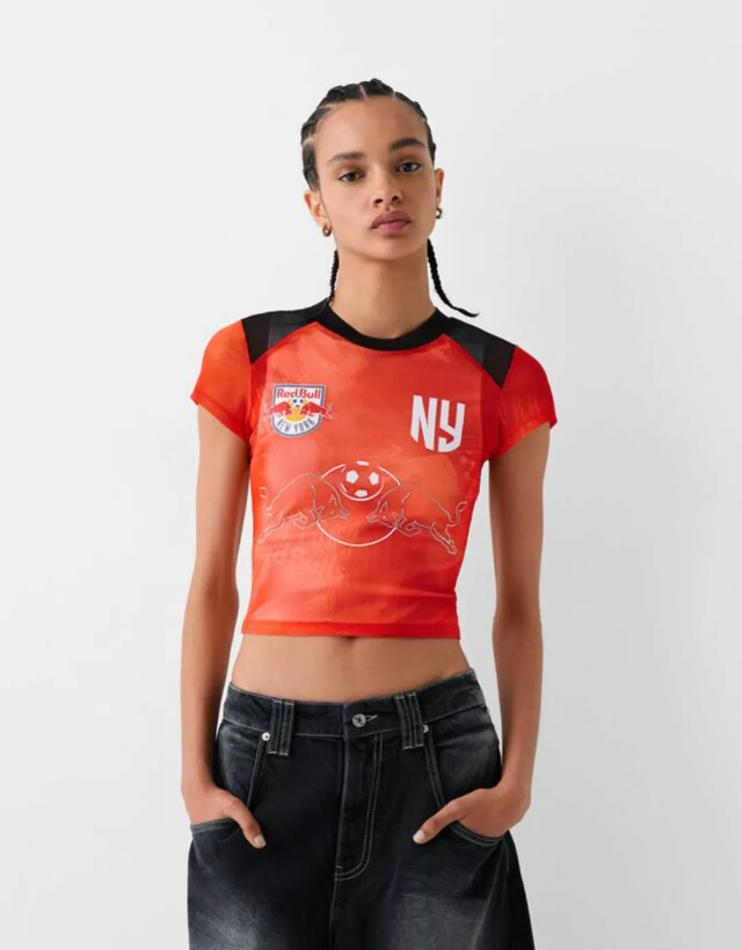 Bershka Cropped-Shirt New York Red Bulls Mit Glitzer Damen M Rosa günstig online kaufen