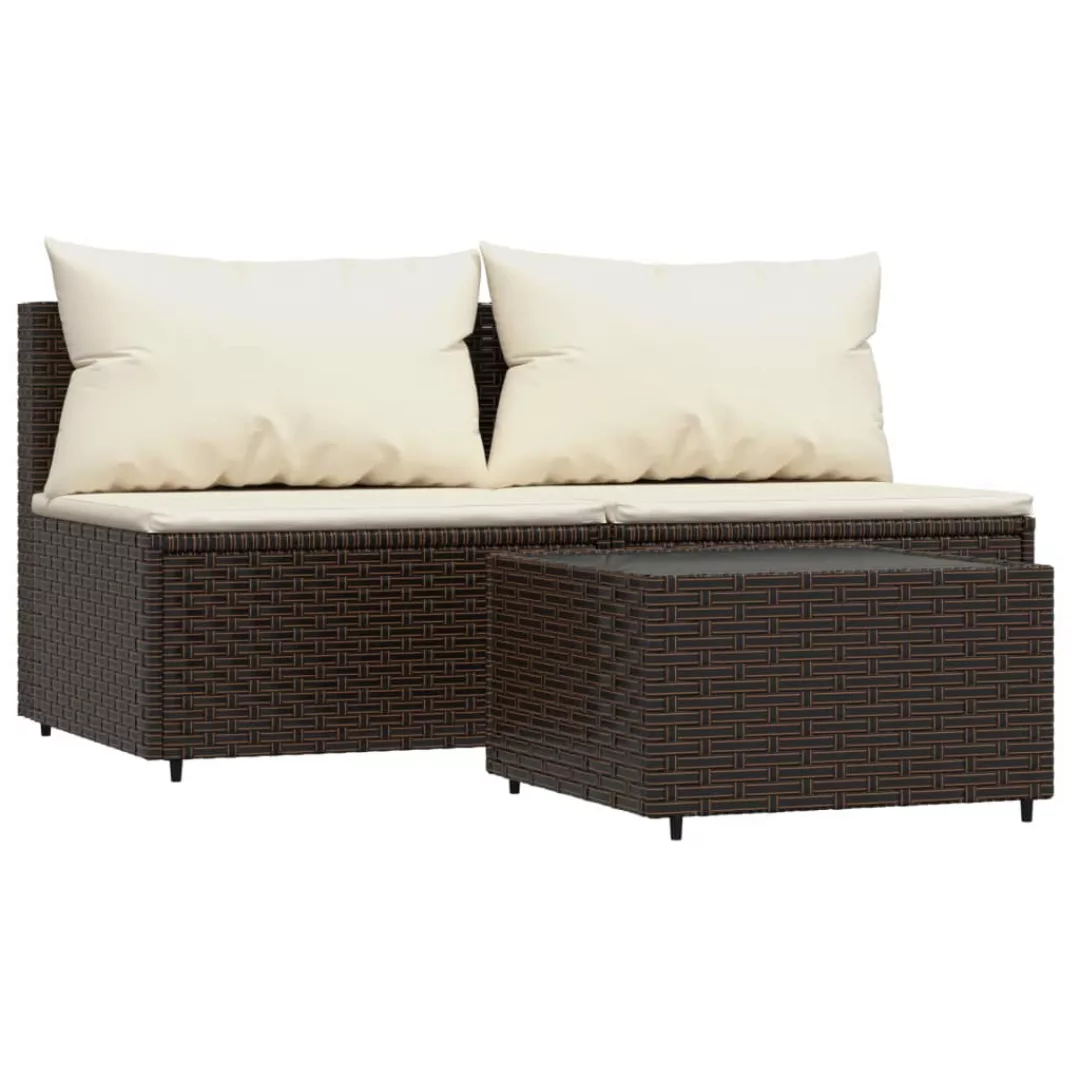 Vidaxl 3-tlg. Garten-lounge-set Mit Kissen Braun Poly Rattan günstig online kaufen