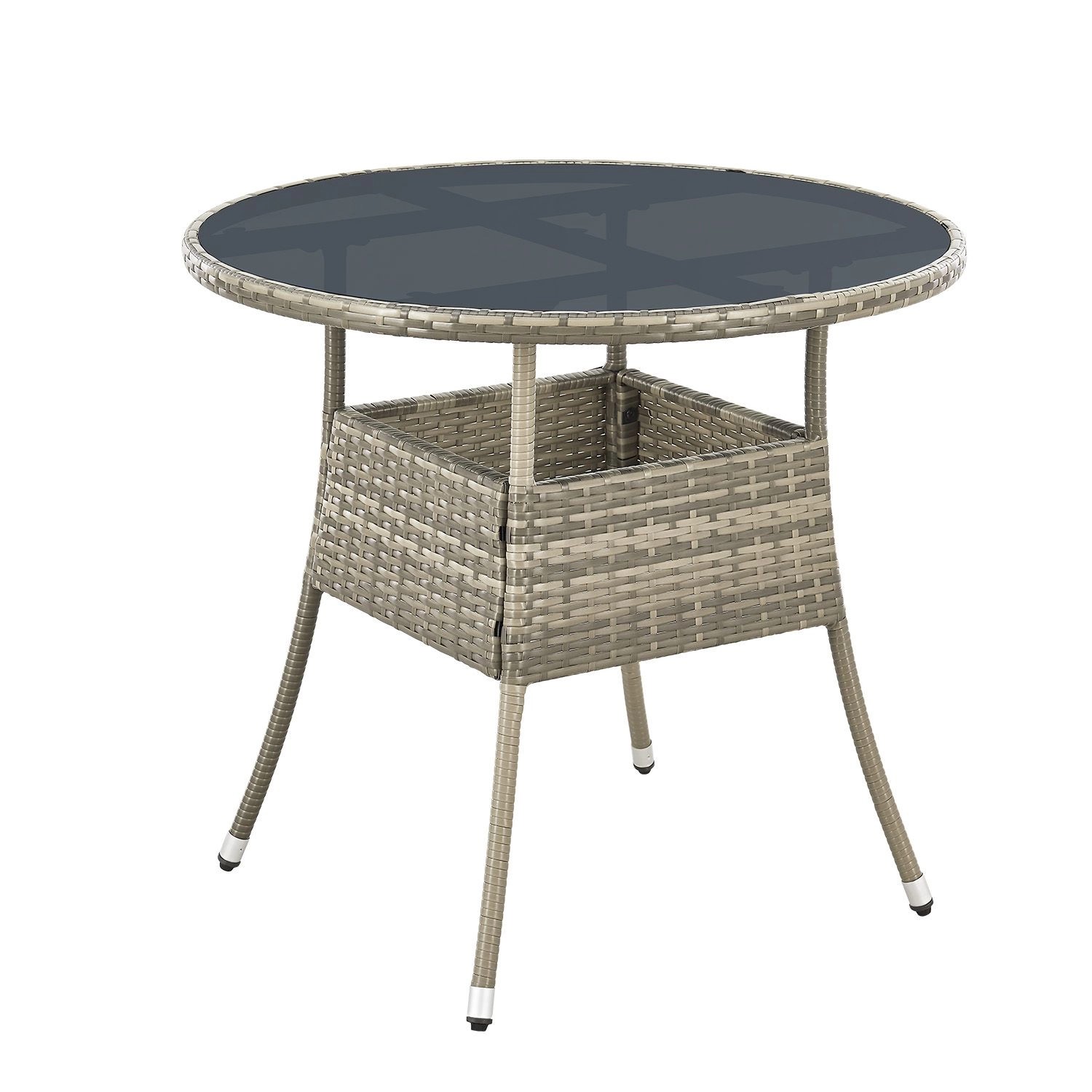 Juskys Polyrattan Gartentisch Yoro Rund Grau 80 cm günstig online kaufen