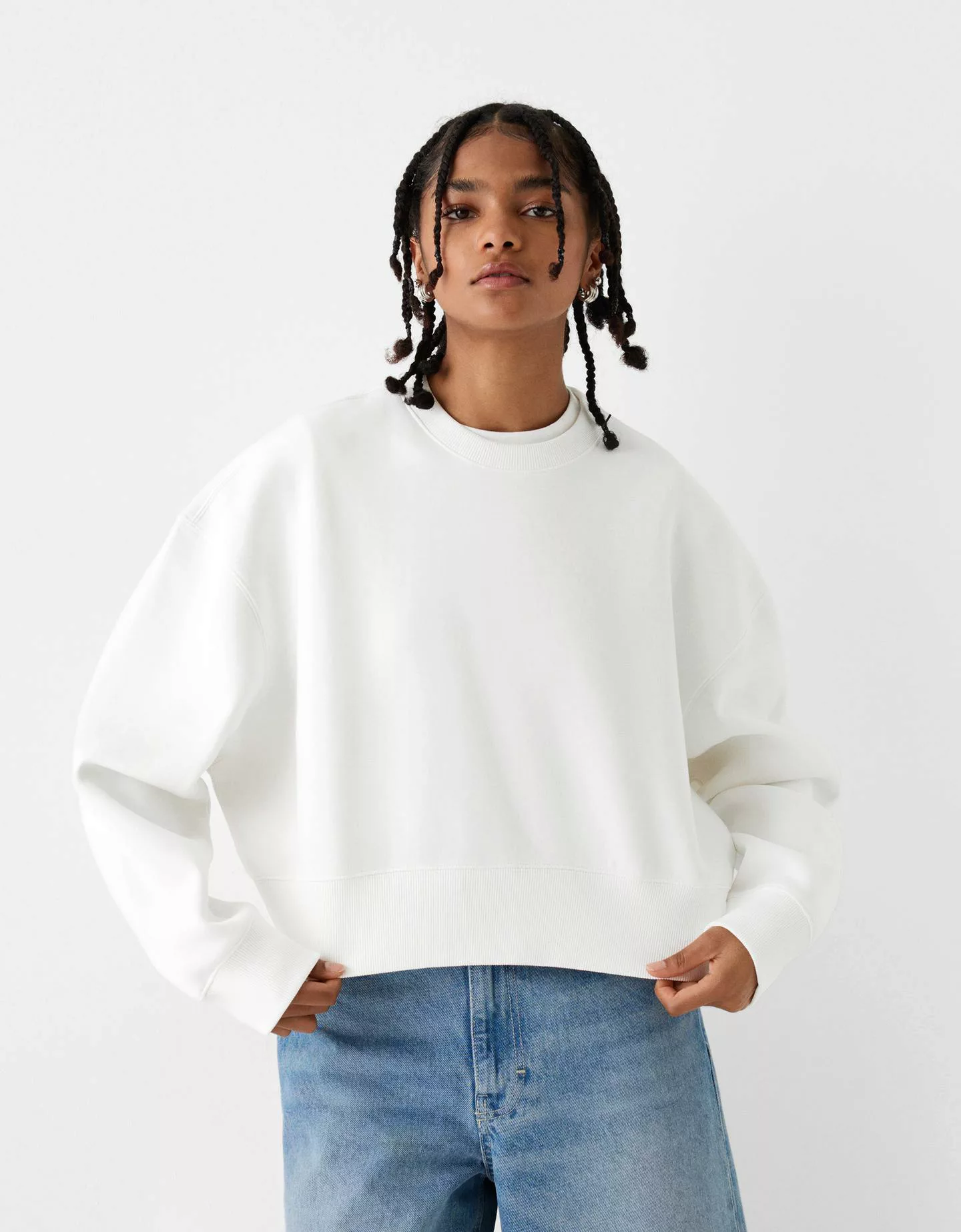 Bershka Basic-Sweatshirt Damen Xs Grbrochenes Weiss günstig online kaufen