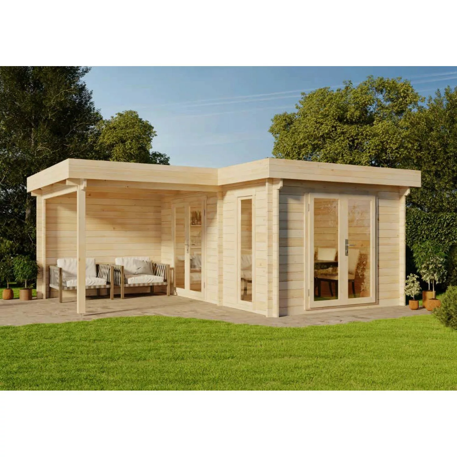 Alpholz Gartenhaus Quinta Flachdach Unbehandelt 575 cm x 475 cm günstig online kaufen