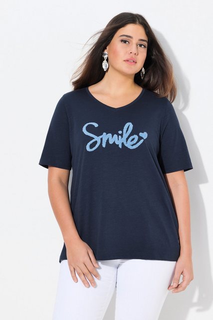 Ulla Popken T-Shirt T-Shirt Smile Classic V-Ausschnitt Halbarm günstig online kaufen