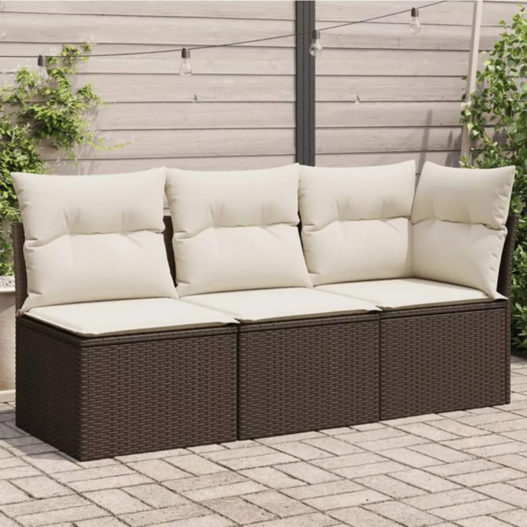 vidaXL Loungesofa Gartensofa mit Kissen 3-Sitzer Braun Poly Rattan, 1 Teile günstig online kaufen