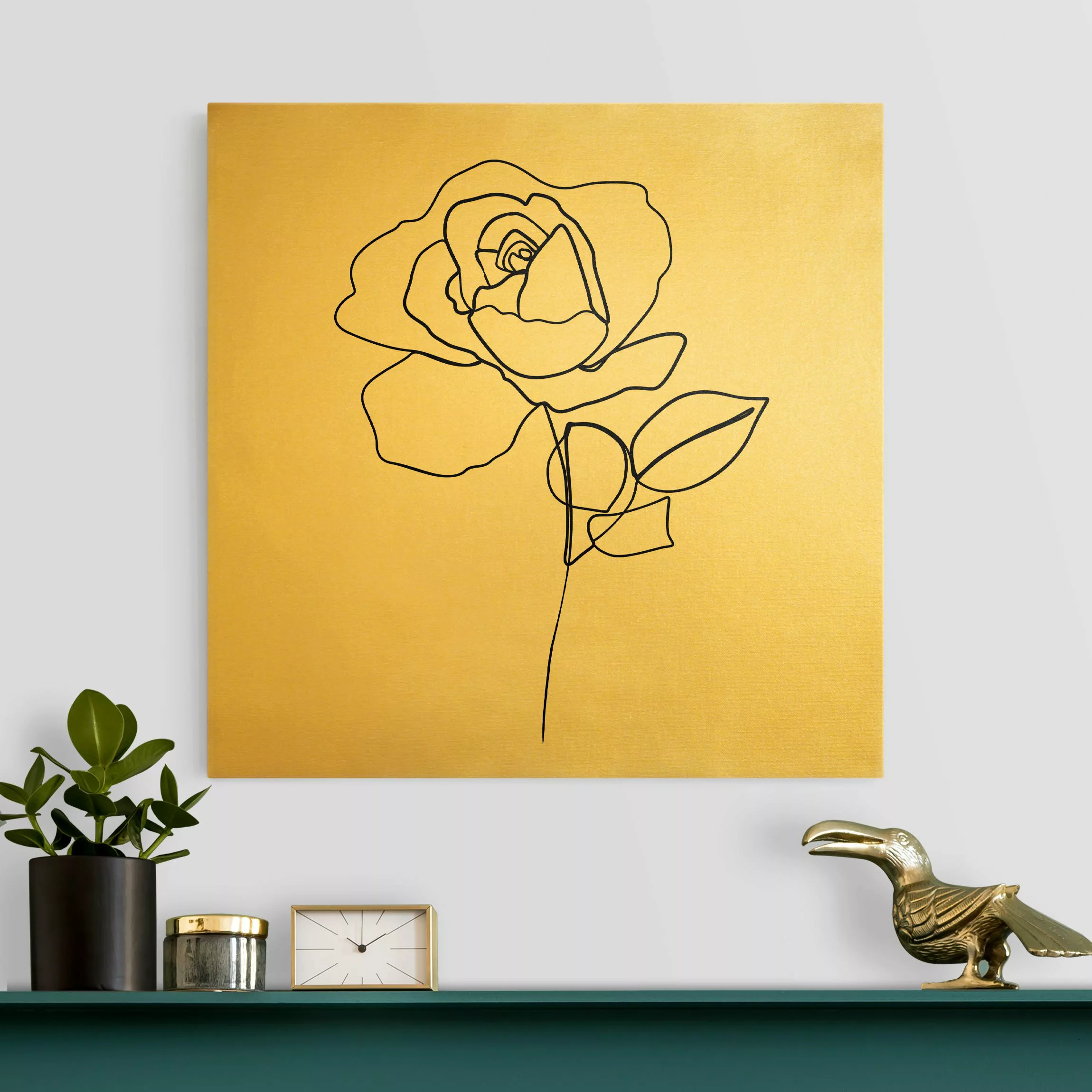 Leinwandbild Line Art Rose Schwarz Weiß günstig online kaufen