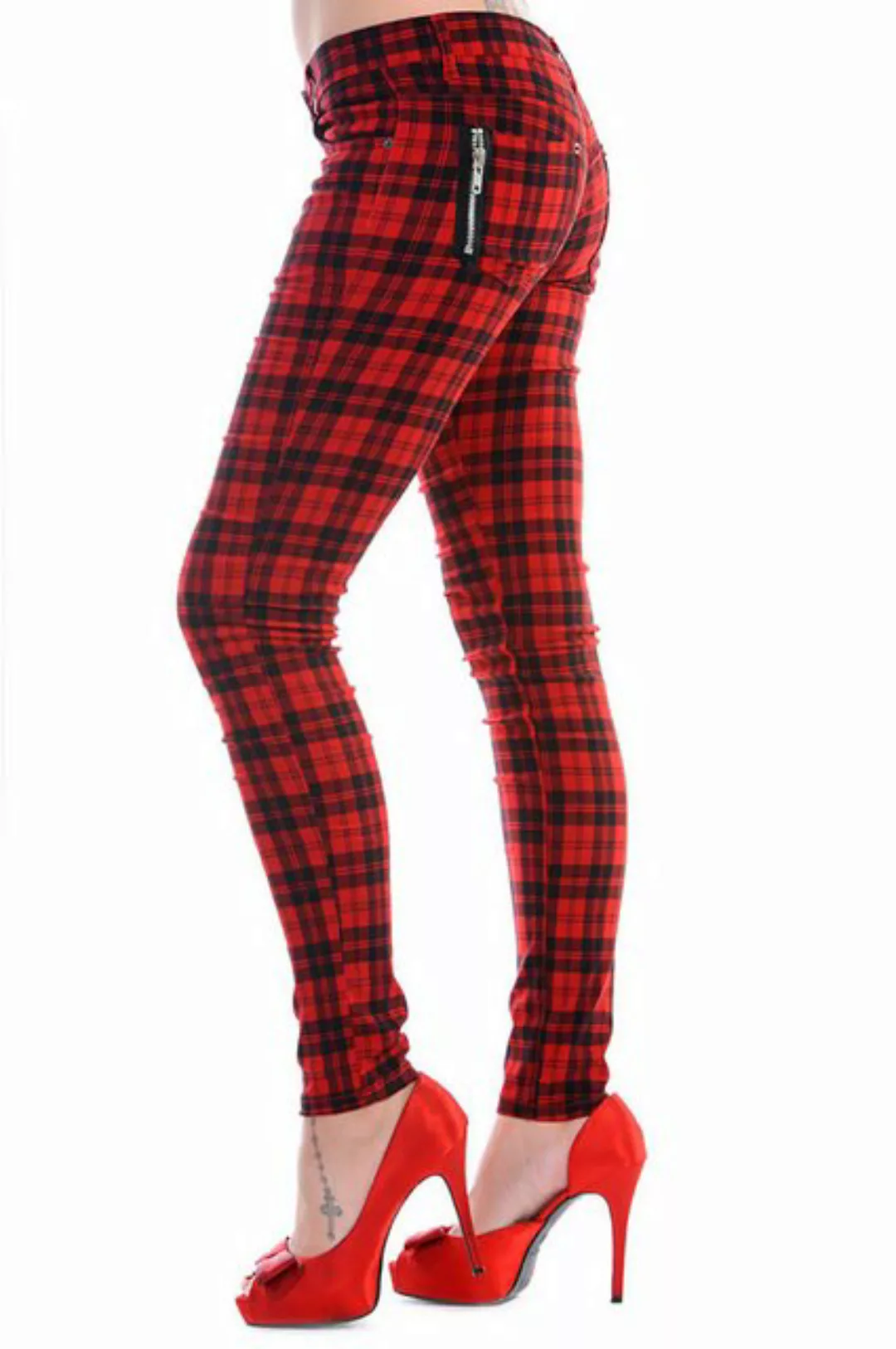 Banned Stoffhose Forever Yours Check Red Punk Grunge Stretchhose Kariert günstig online kaufen