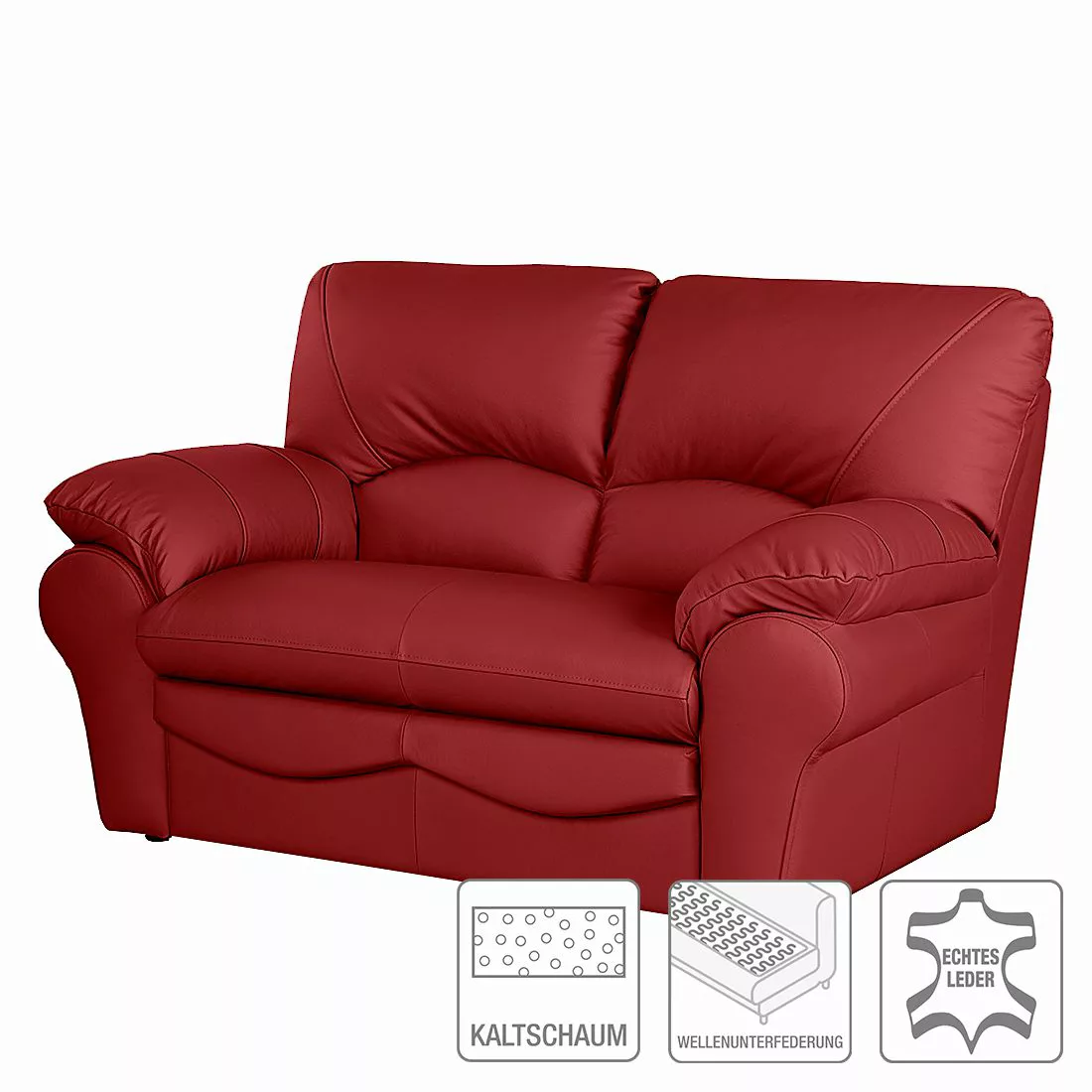 home24 Modoform Sofa Torsby 2-Sitzer Rot Echtleder 150x92x85 cm (BxHxT) Mod günstig online kaufen