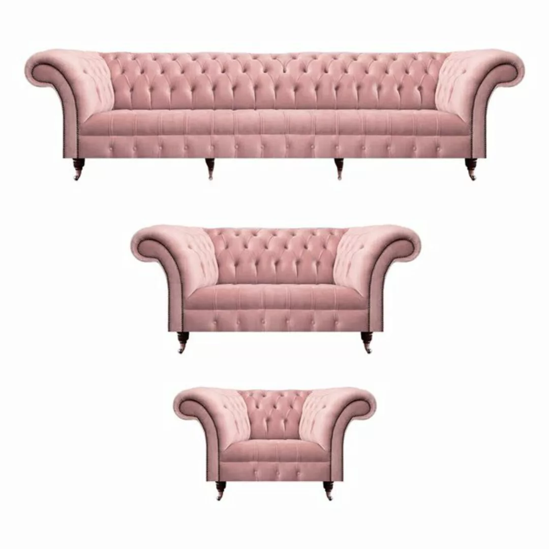 JVmoebel Chesterfield-Sofa Komplett Rosa Sofagarnitur 3tlg Wohnzimmer Chest günstig online kaufen
