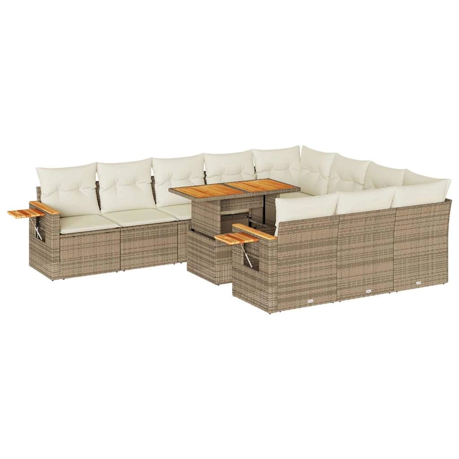 vidaXL 11-Tlg Garten-Sofagarnitur mit Kissen Beige Poly Rattan Akazie 33276 günstig online kaufen