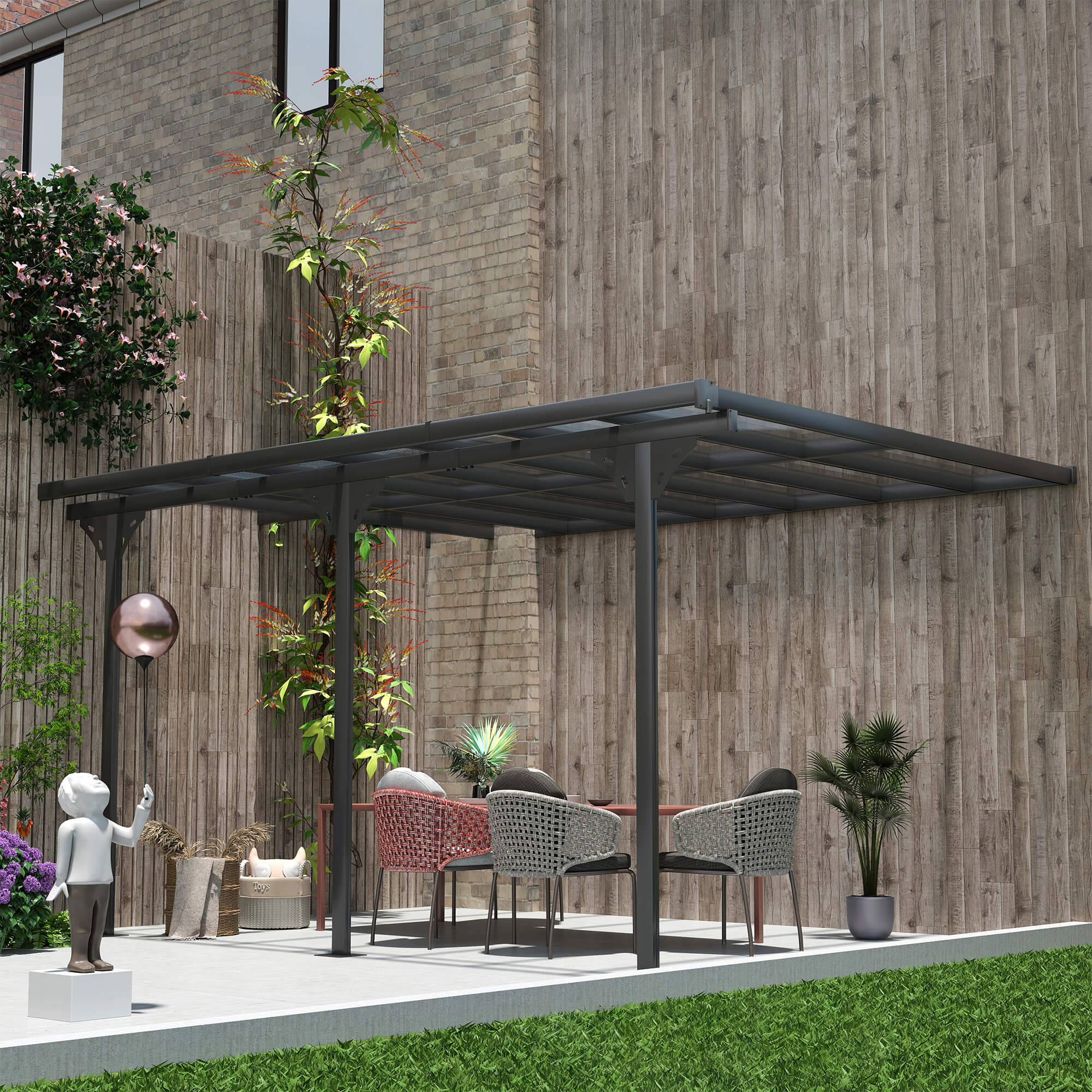 Outsunny Pavillon Sonnenschutz, Terrassendach, Anbaupavillion, mit günstig online kaufen