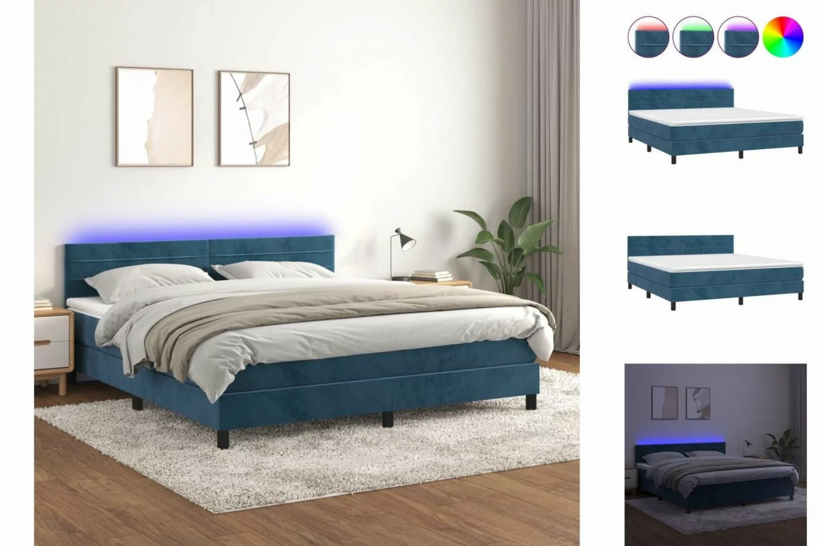 vidaXL Boxspringbett Boxspringbett mit Matratze LED Dunkelblau 160x200 cm S günstig online kaufen