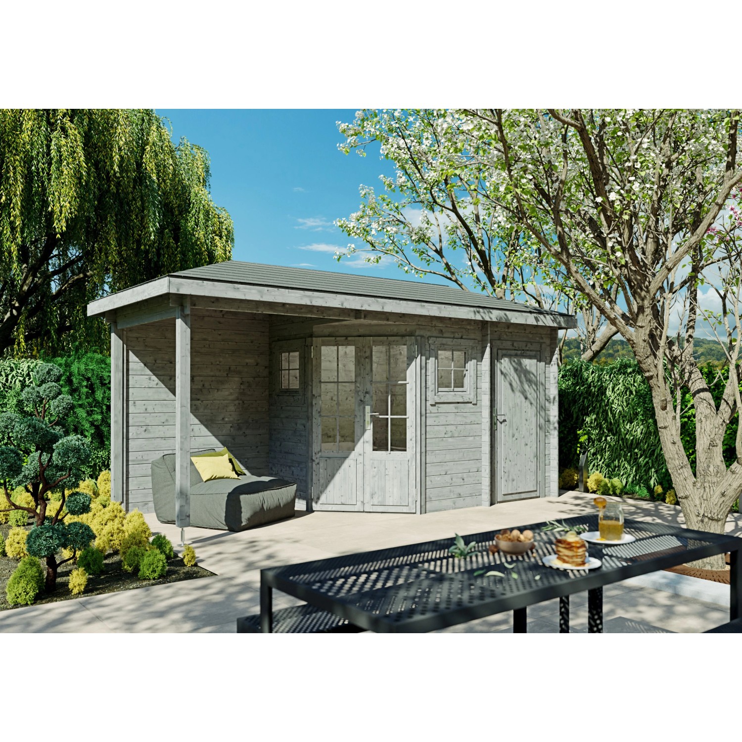 Fjordholz 5-Eck Gartenhaus Modell Evelyn 1E Grau Imprägniert günstig online kaufen