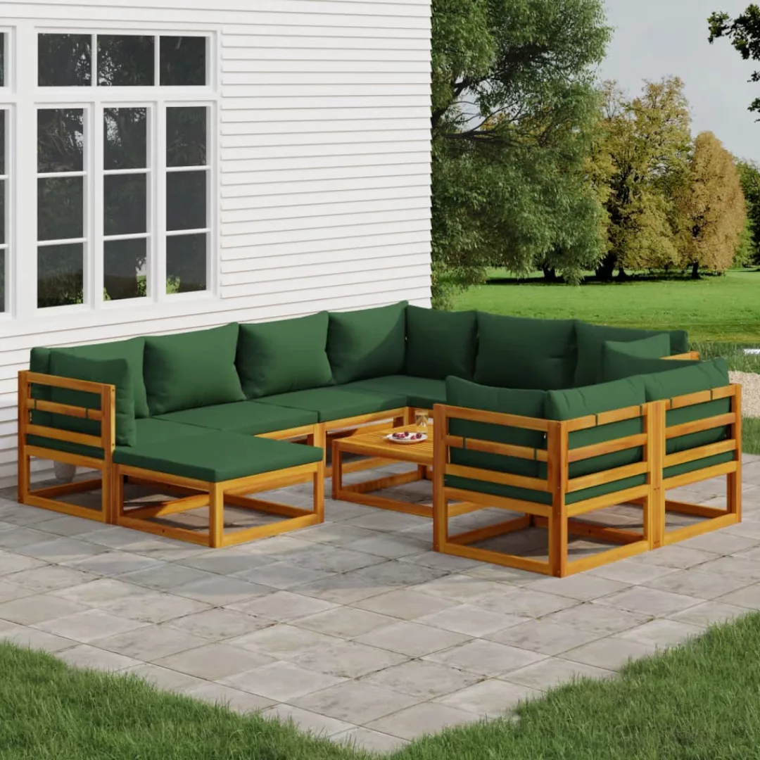 Vidaxl 10-tlg. Garten-lounge-set Mit Grünen Kissen Massivholz günstig online kaufen