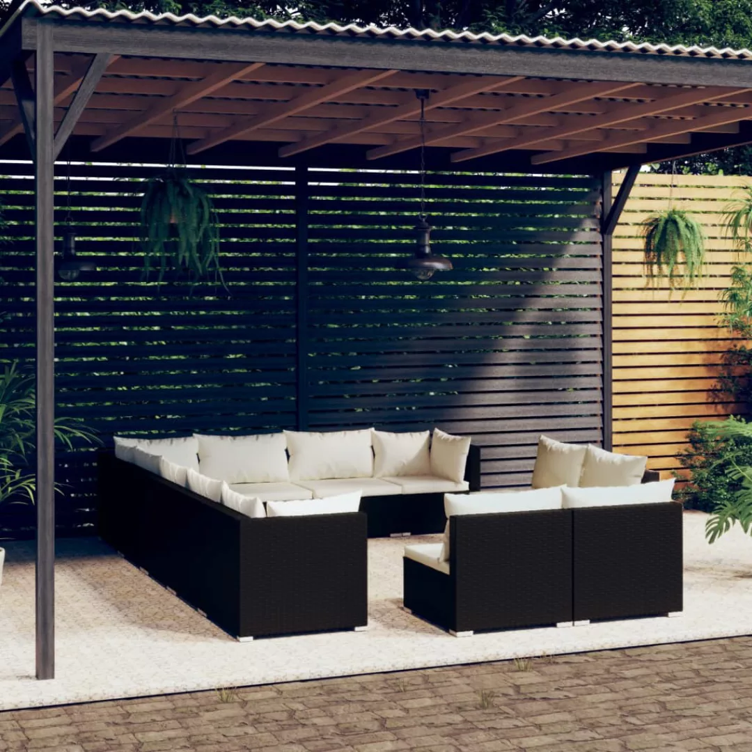 Vidaxl 12-tlg. Garten-lounge-set Mit Kissen Schwarz Poly Rattan günstig online kaufen