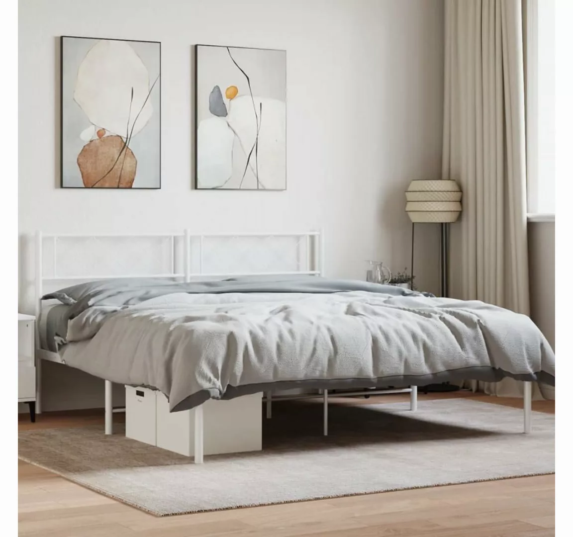furnicato Bett Bettgestell mit Kopfteil Metall Weiß 140x190 cm günstig online kaufen