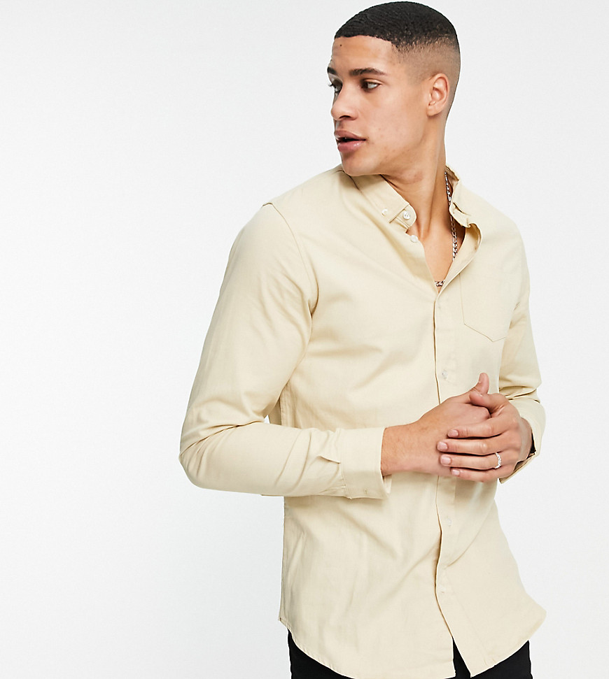 Brave Soul Tall – Langärmliges Hemd aus Baumwoll-Twill in Beige-Neutral günstig online kaufen