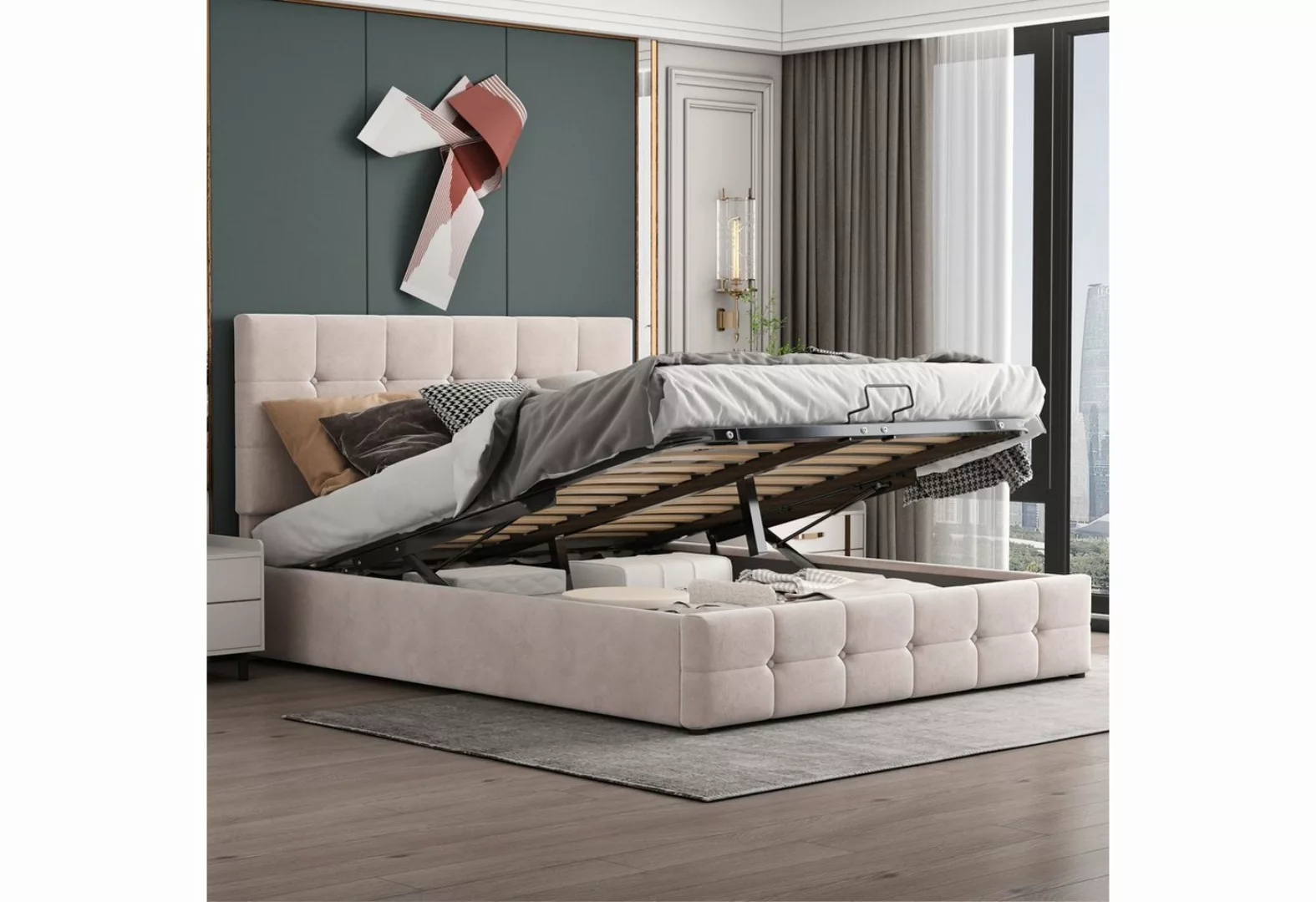 WISHDOR Polsterbett Doppelbett Bett mit Stauraum ohne Matratze (Polsterbett günstig online kaufen