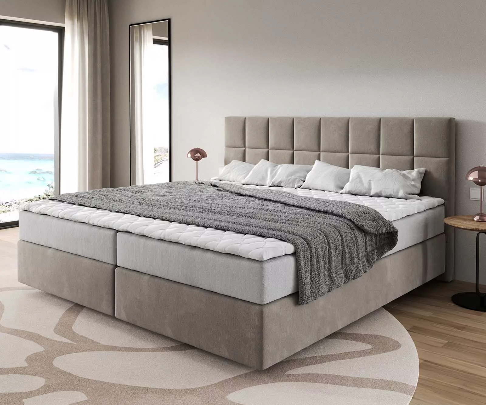 Boxspringbett Dream-Fine Mikrofaser Beige 200x200 cm mit Taschenfederkernma günstig online kaufen