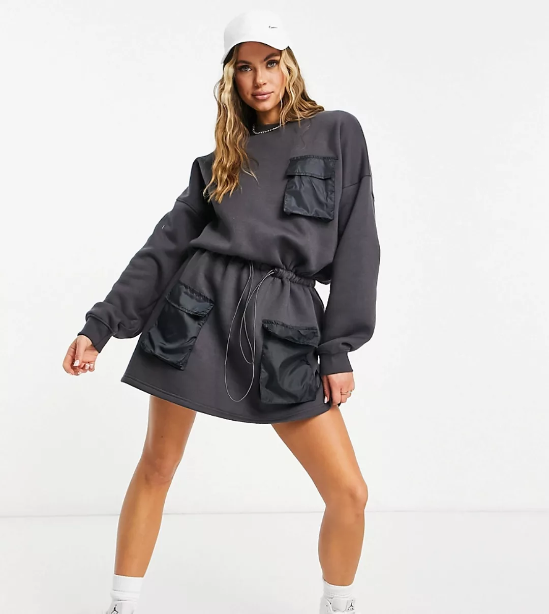 Missguided – Schwarzes Sweatshirtkleid mit Zugband günstig online kaufen