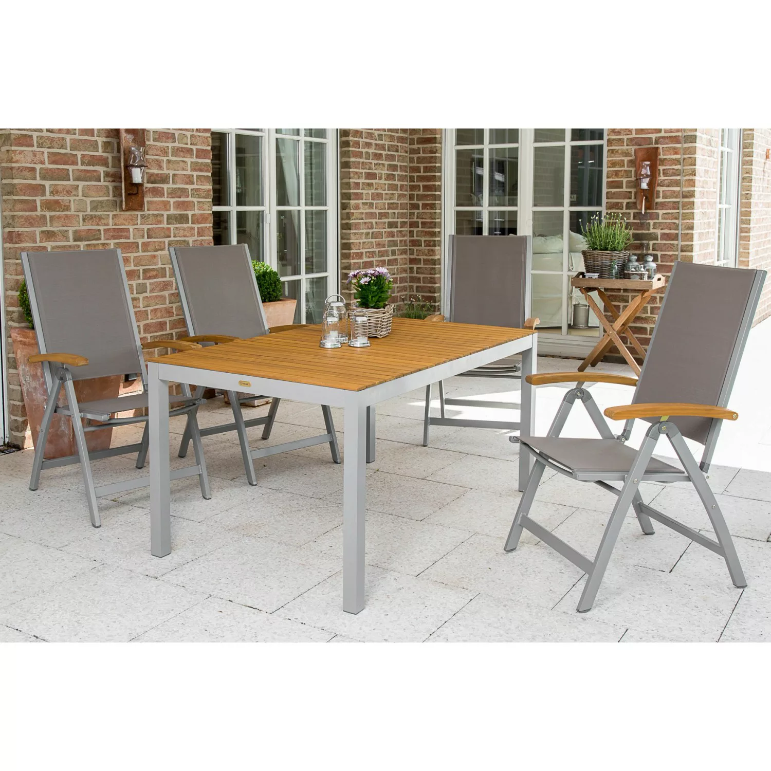 Gartenmöbel-Set Naxos 5-tlg. Grau inkl. Tisch 150 cm x 90 cm günstig online kaufen