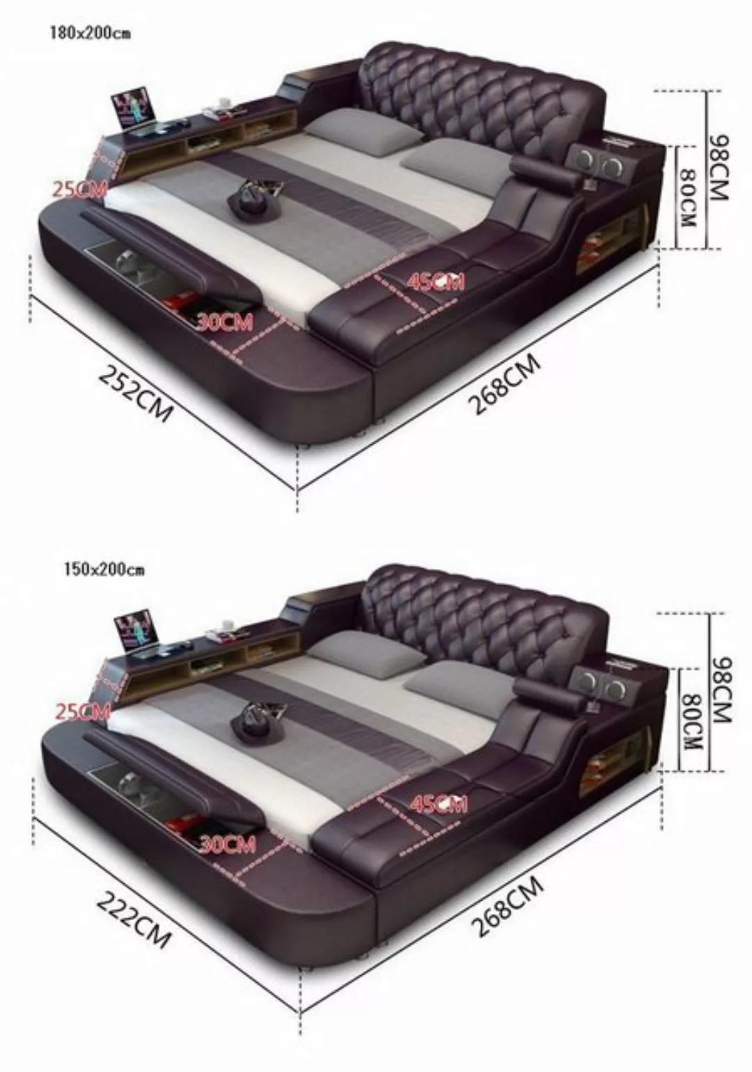JVmoebel Bett Design Bett XXL Big Betten Leder Hotel Polster 180x200 Multif günstig online kaufen