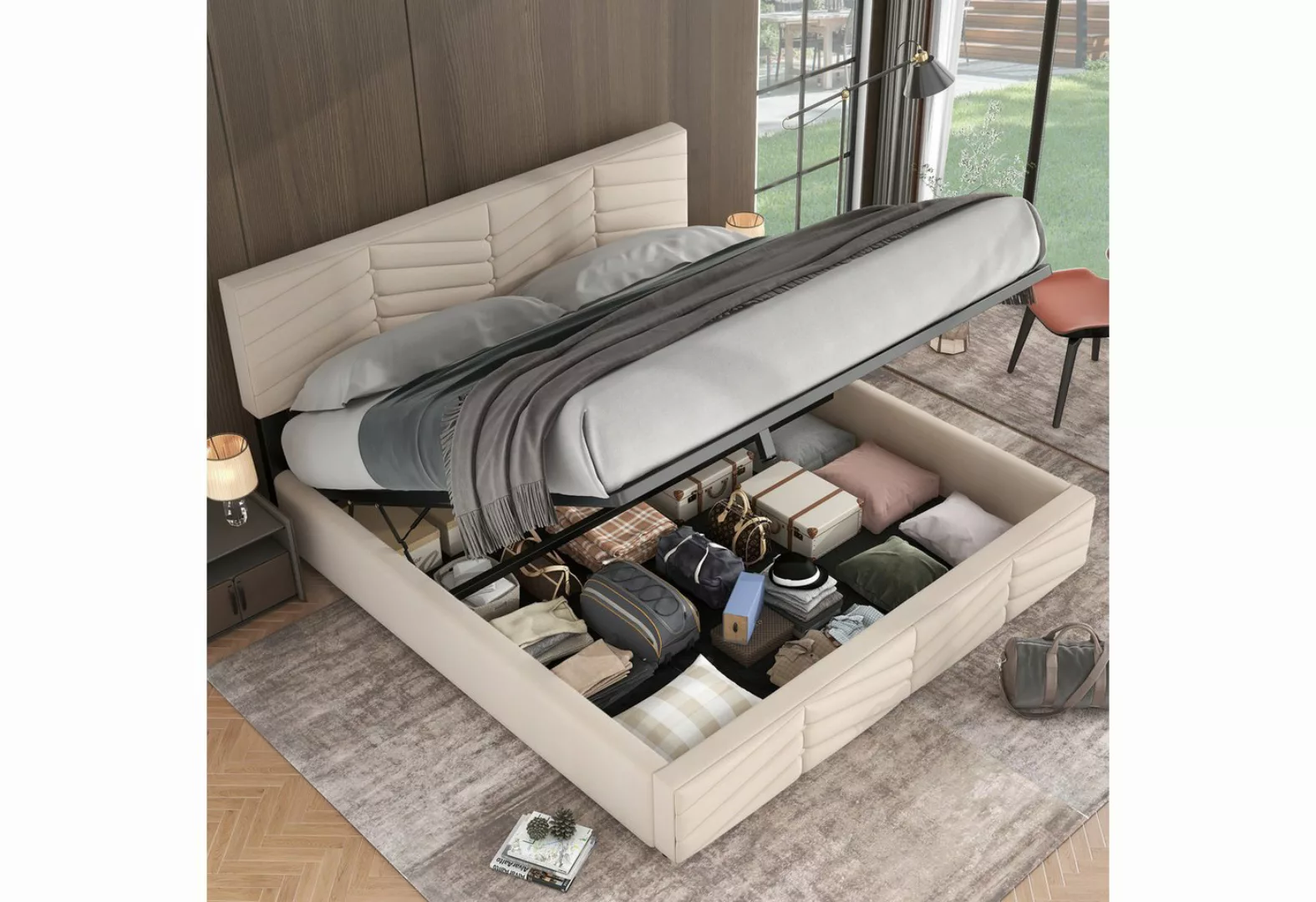 OKWISH Polsterbett Doppelbett Stauraumbett (160 x 200,Weiß mit Lattenrost o günstig online kaufen