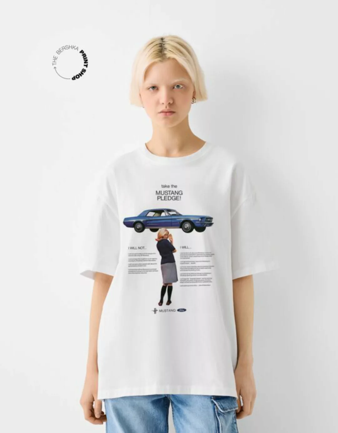 Bershka T-Shirt Ford Damen S Weiss günstig online kaufen