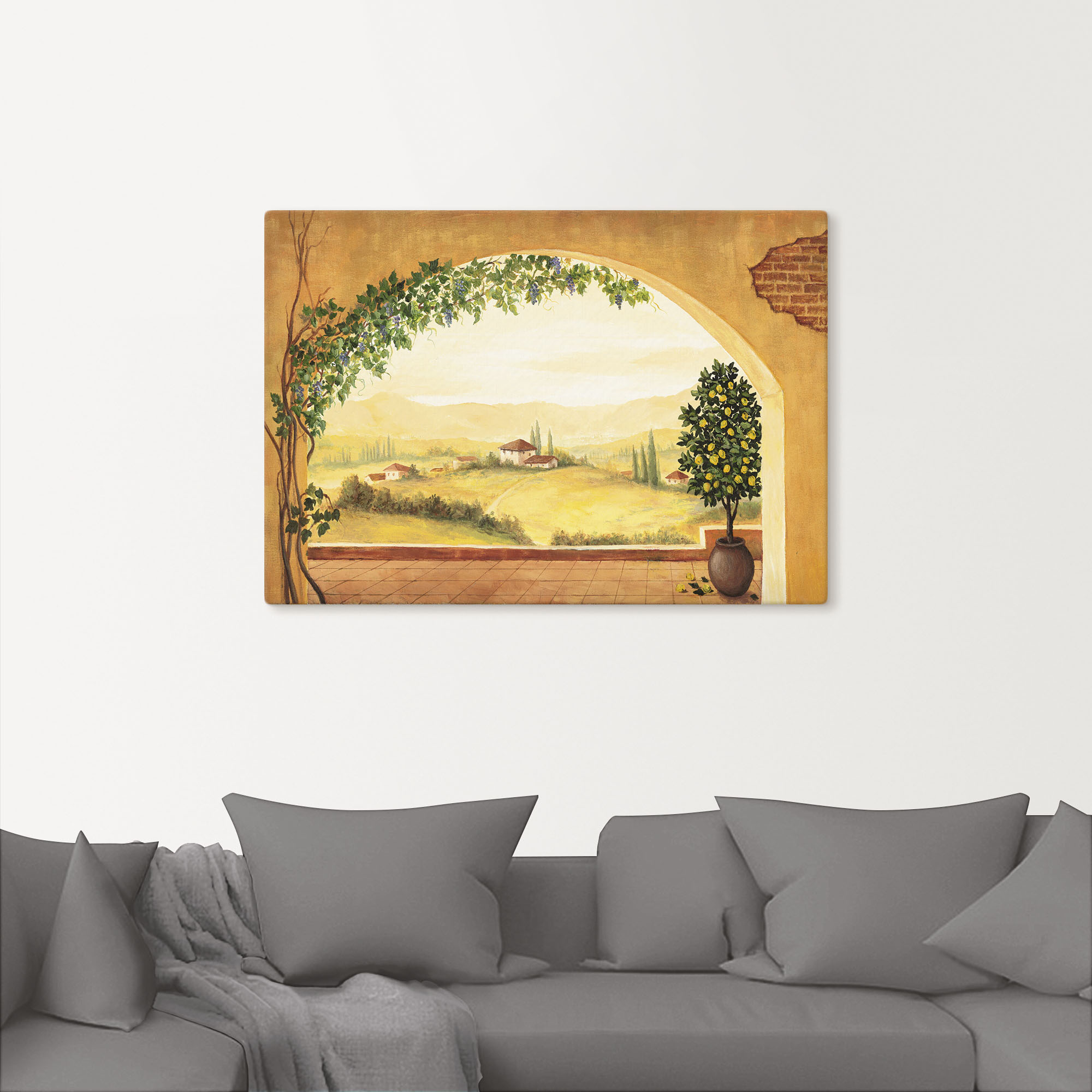 Artland Wandbild "Weinranken vor der Toskanalandschaft", Fensterblick, (1 S günstig online kaufen