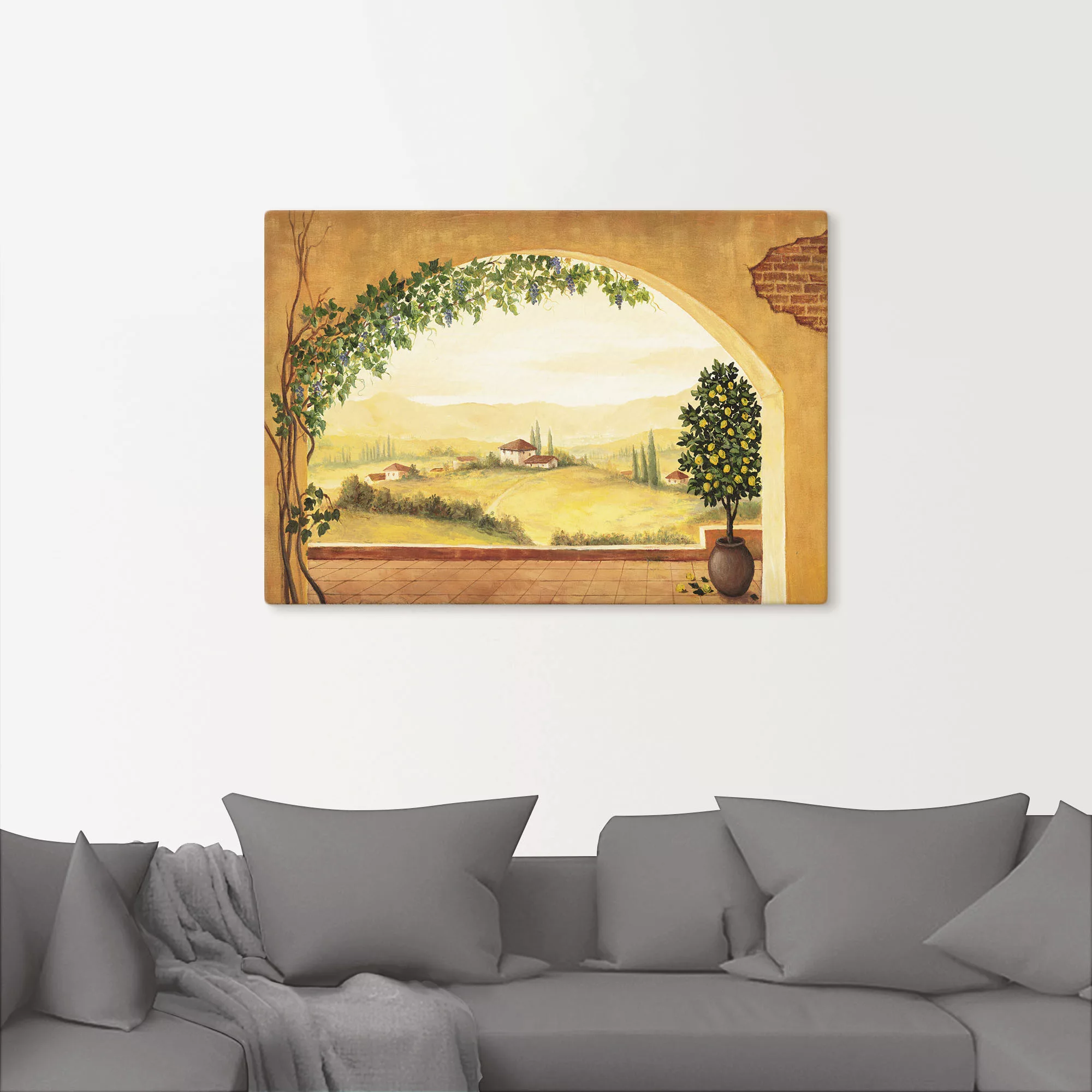 Artland Wandbild "Weinranken vor der Toskanalandschaft", Fensterblick, (1 S günstig online kaufen