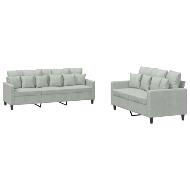 vidaXL Sofa Sofagarnitur Set mit Kissen Samt, 2-tlg., Hellgrau günstig online kaufen