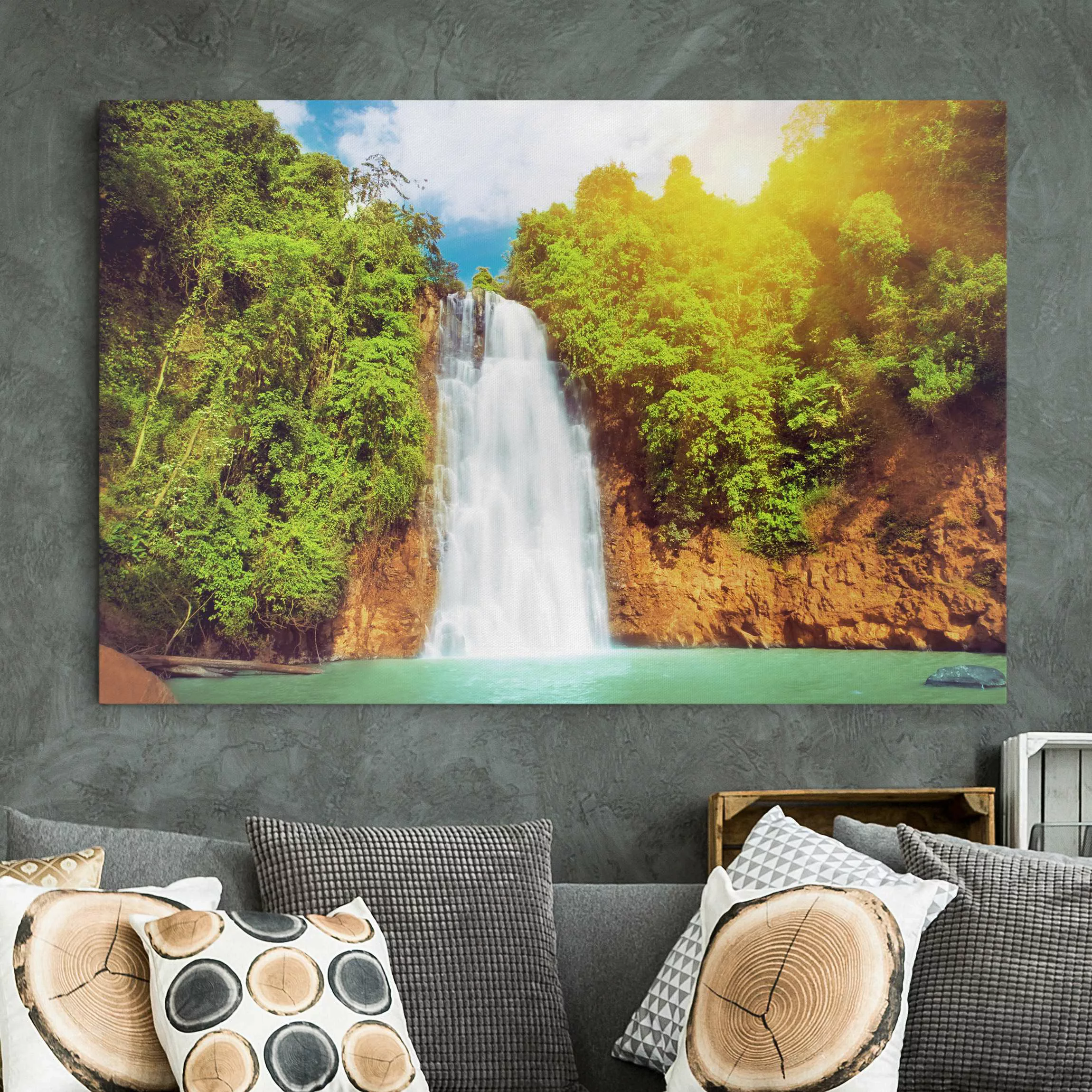Leinwandbild Wasserfall - Querformat Paradies Lagune günstig online kaufen