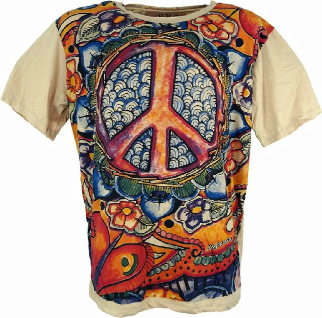 Guru-Shop T-Shirt Mirror T-Shirt - Peace beige Goa Style, Festival, alterna günstig online kaufen