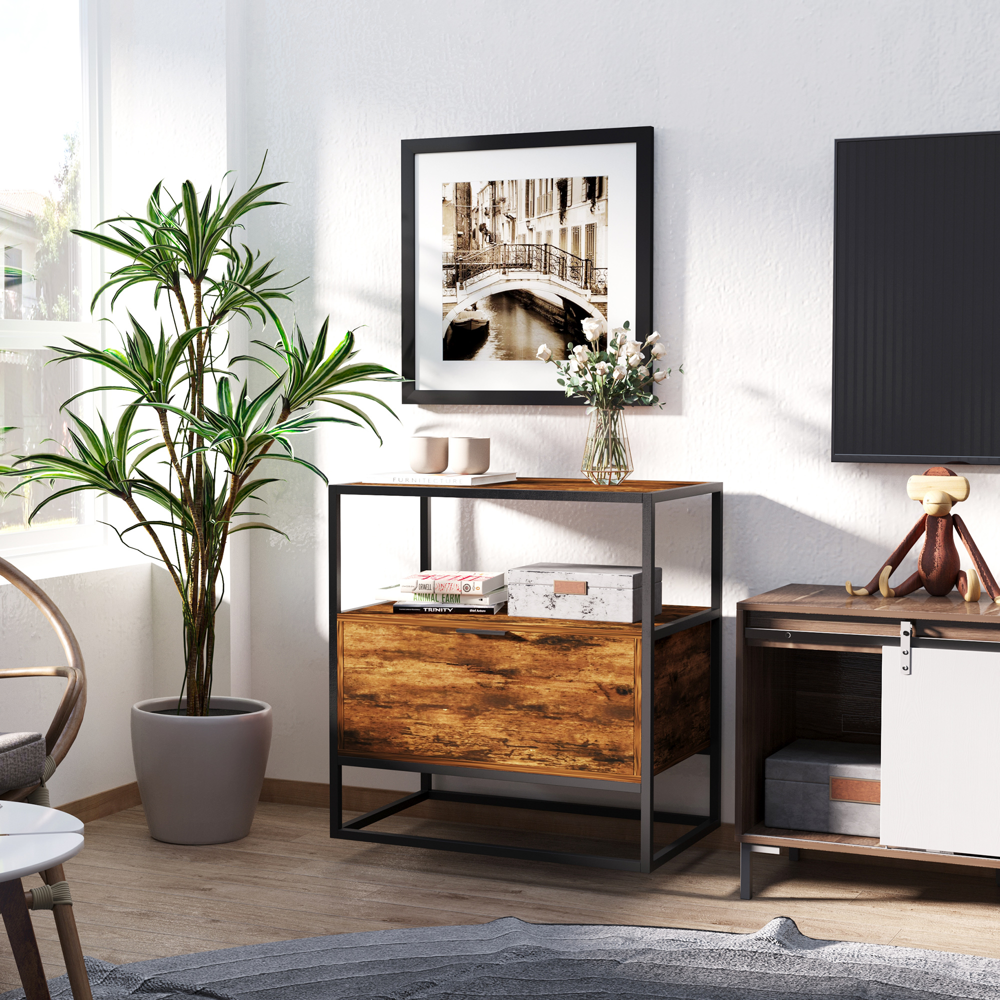 HOMCOM Couchtisch Beistelltisch Nachttisch mit Schublade Spanplatte Schwarz günstig online kaufen
