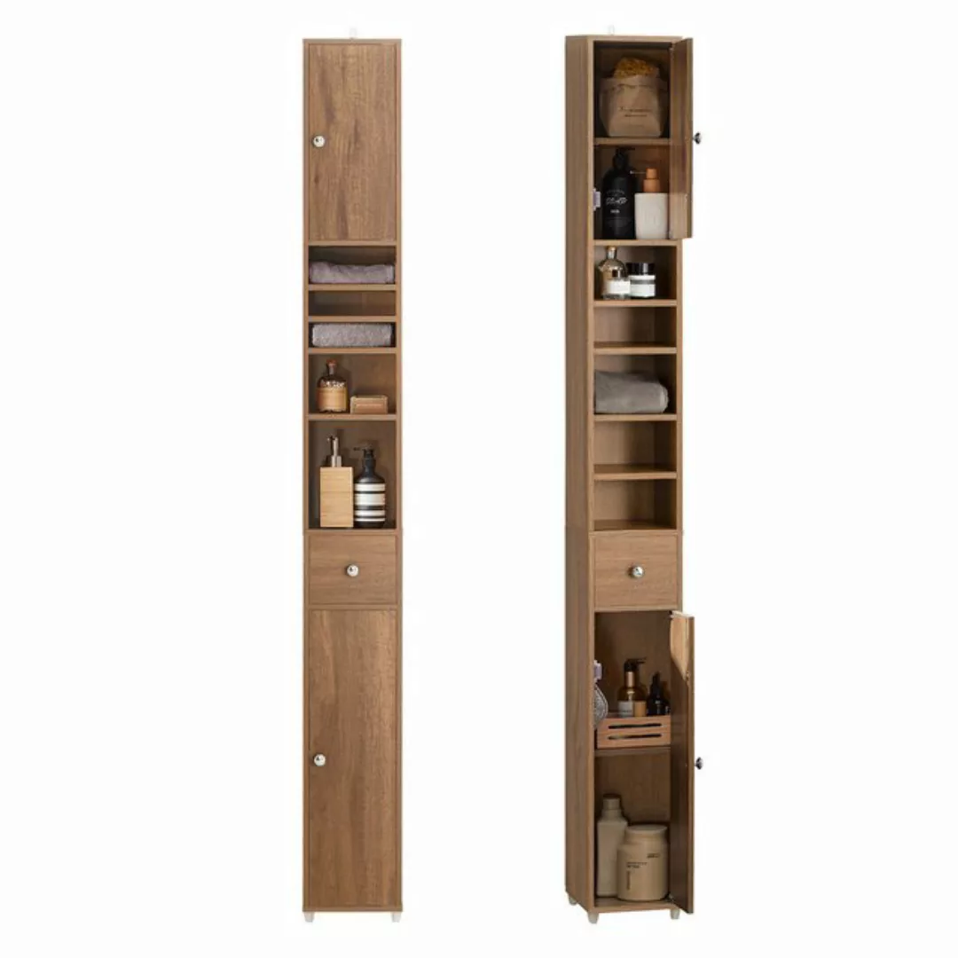 SoBuy Hochschrank mit 5 Fächern und 1 Schublade Holz Natur BZR34-PF günstig online kaufen