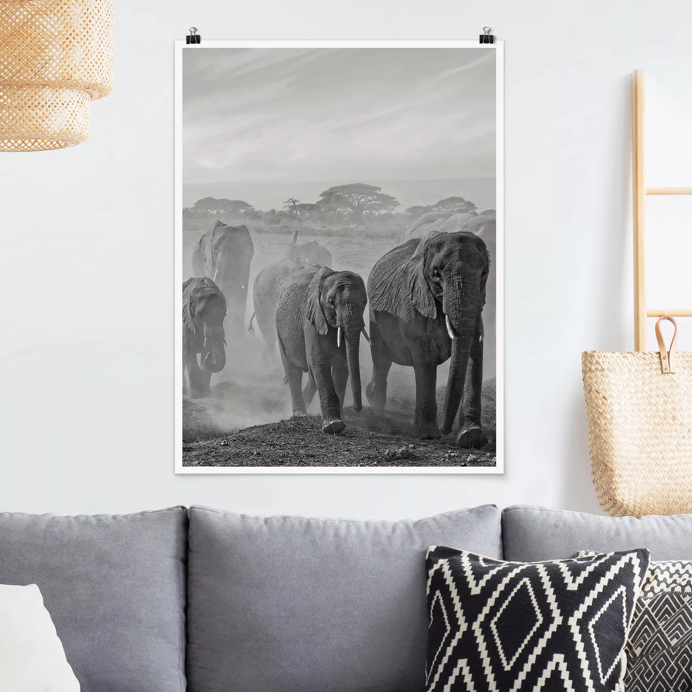 Poster Tiere - Hochformat Elefantenherde günstig online kaufen