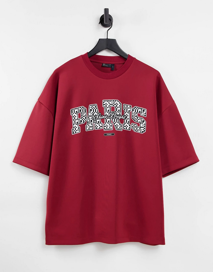ASOS DESIGN – Oversize-T-Shirt aus rotem Neopren mit „Paris”-Print günstig online kaufen
