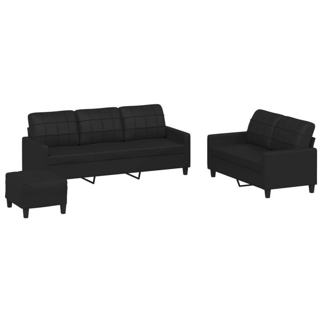 vidaXL Sofa Sofagarnitur mit Kissen Kunstleder, Standard + Fußhocker, Schwa günstig online kaufen