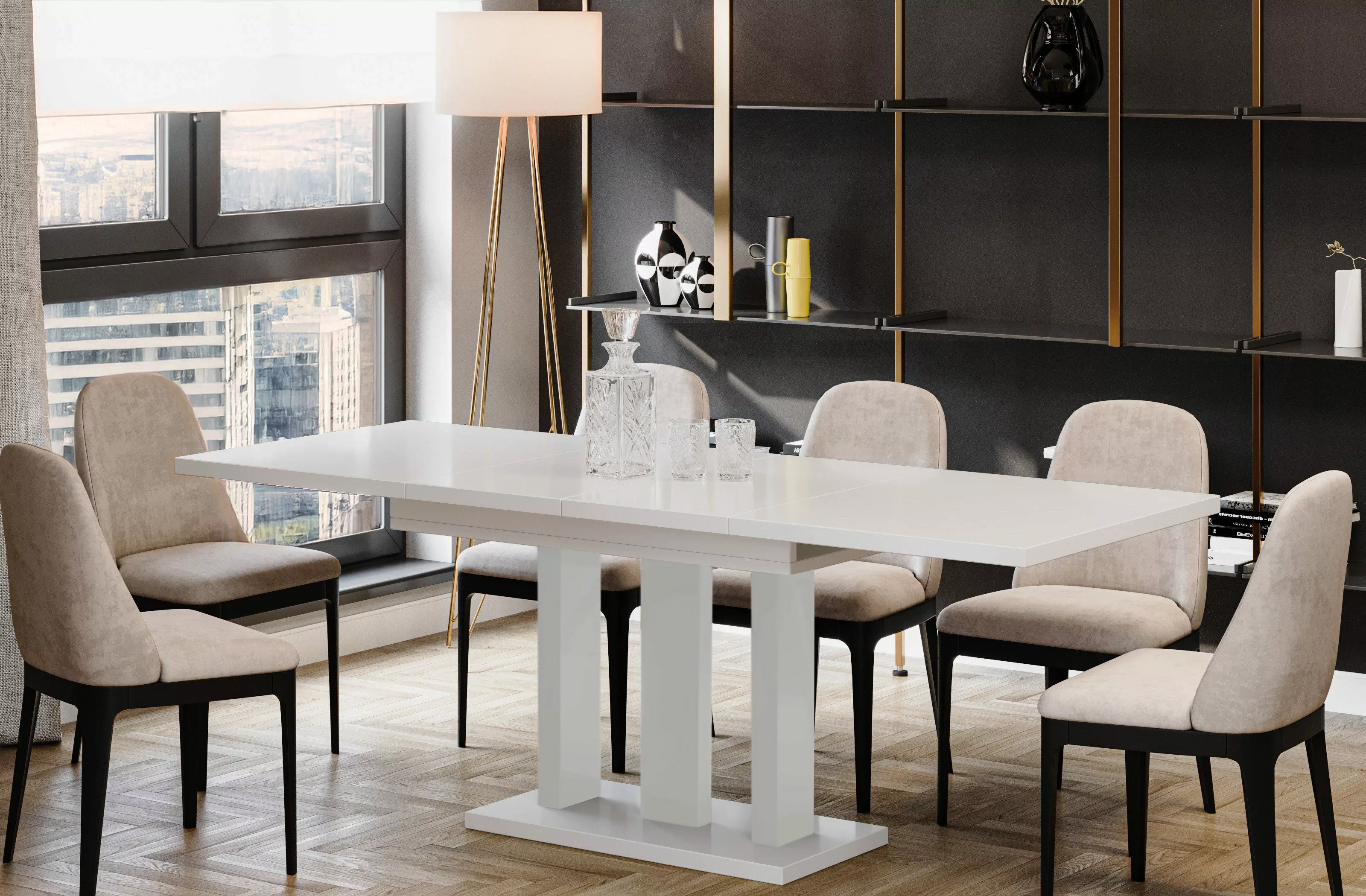 Endo-Moebel Säulen-Esstisch "Appia White" 130-210cm ausziehbar günstig online kaufen