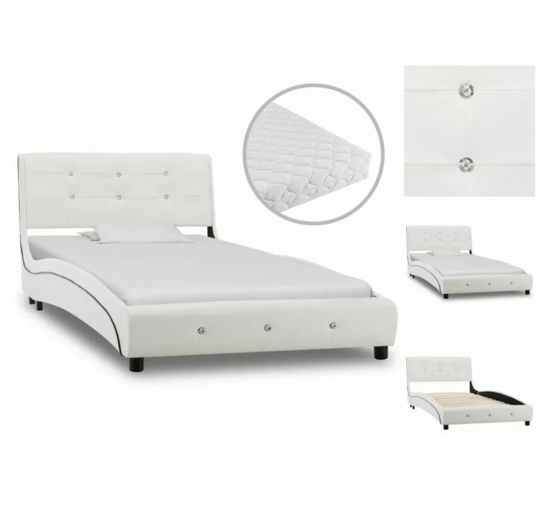 vidaXL Bettgestell Bett mit Matratze Weiß Kunstleder 90 x 200 cm Bett Bettr günstig online kaufen