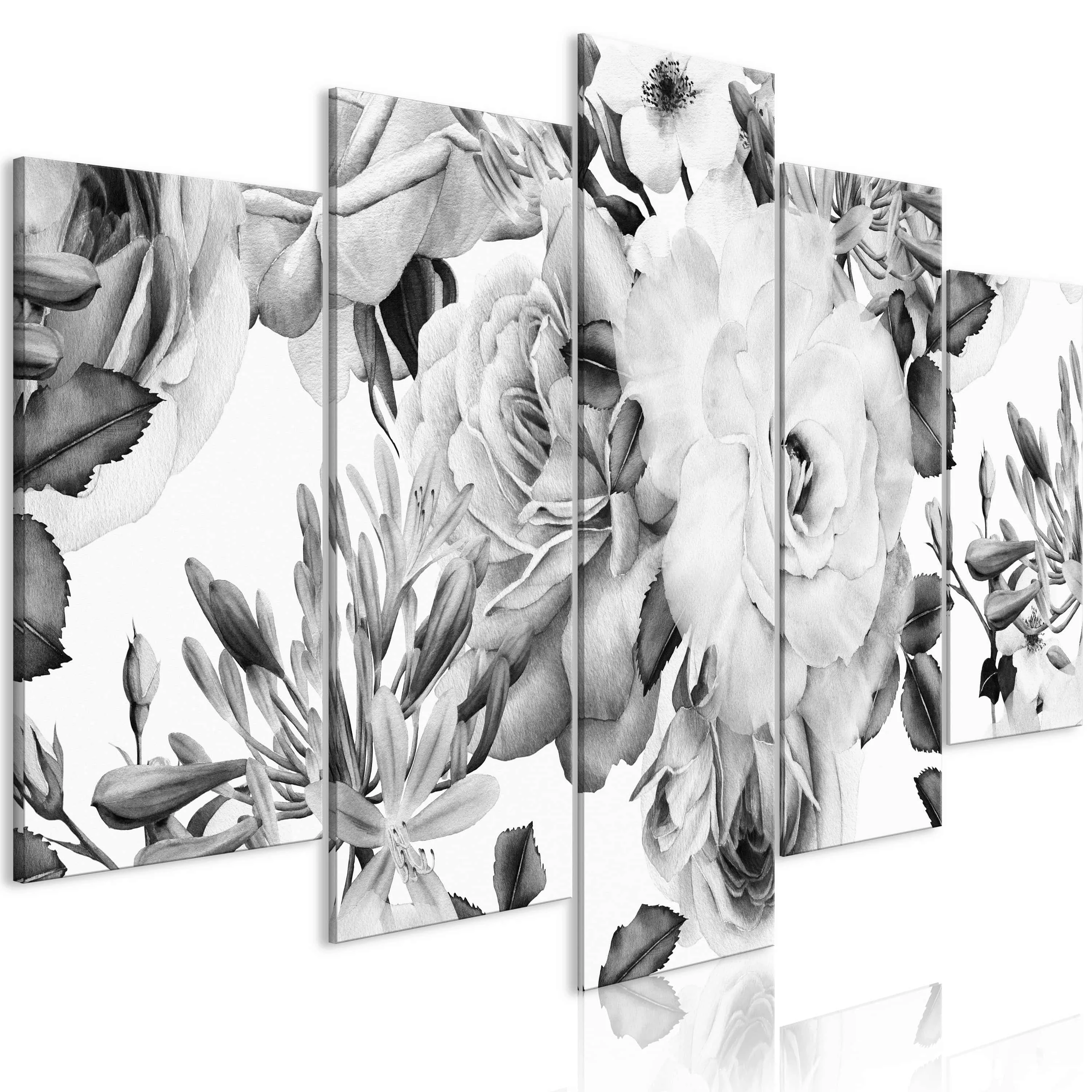 Wandbild - Rose Composition (5 Parts) Wide Black and White günstig online kaufen