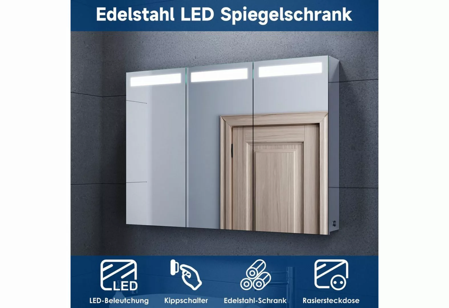 SONNI Spiegelschrank Spiegelschrank 3-türig bad mit led 90 cm breit Edelsta günstig online kaufen