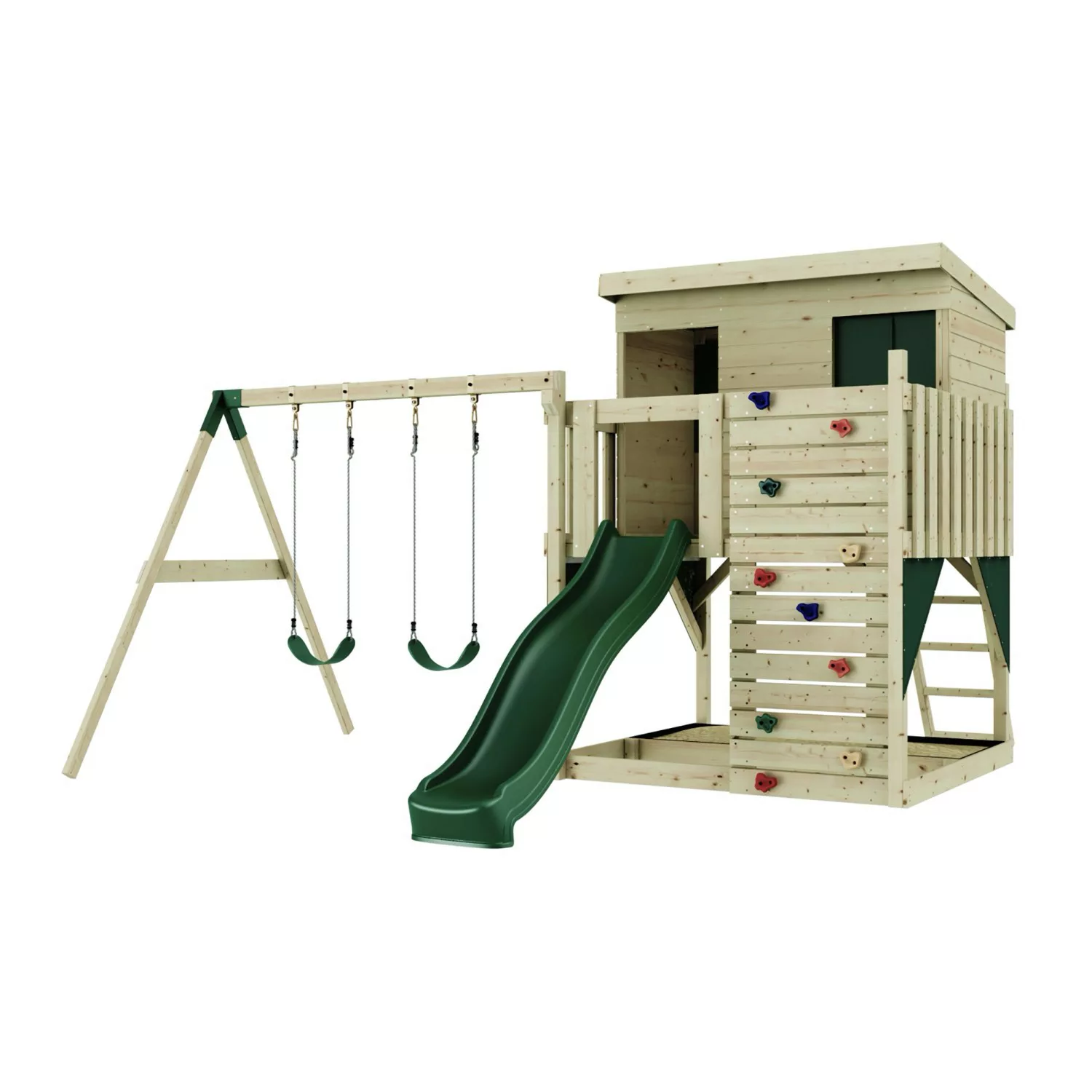 PolarPlay Spielturm Nils, mit Kinderschaukel, Dunkelgrün günstig online kaufen