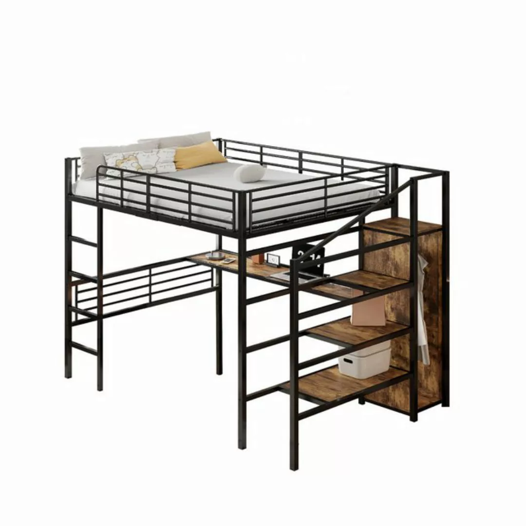 Ulife Etagenbett Schwarz Hochbett Jugendbett mit Schreibtisch und Treppe (1 günstig online kaufen