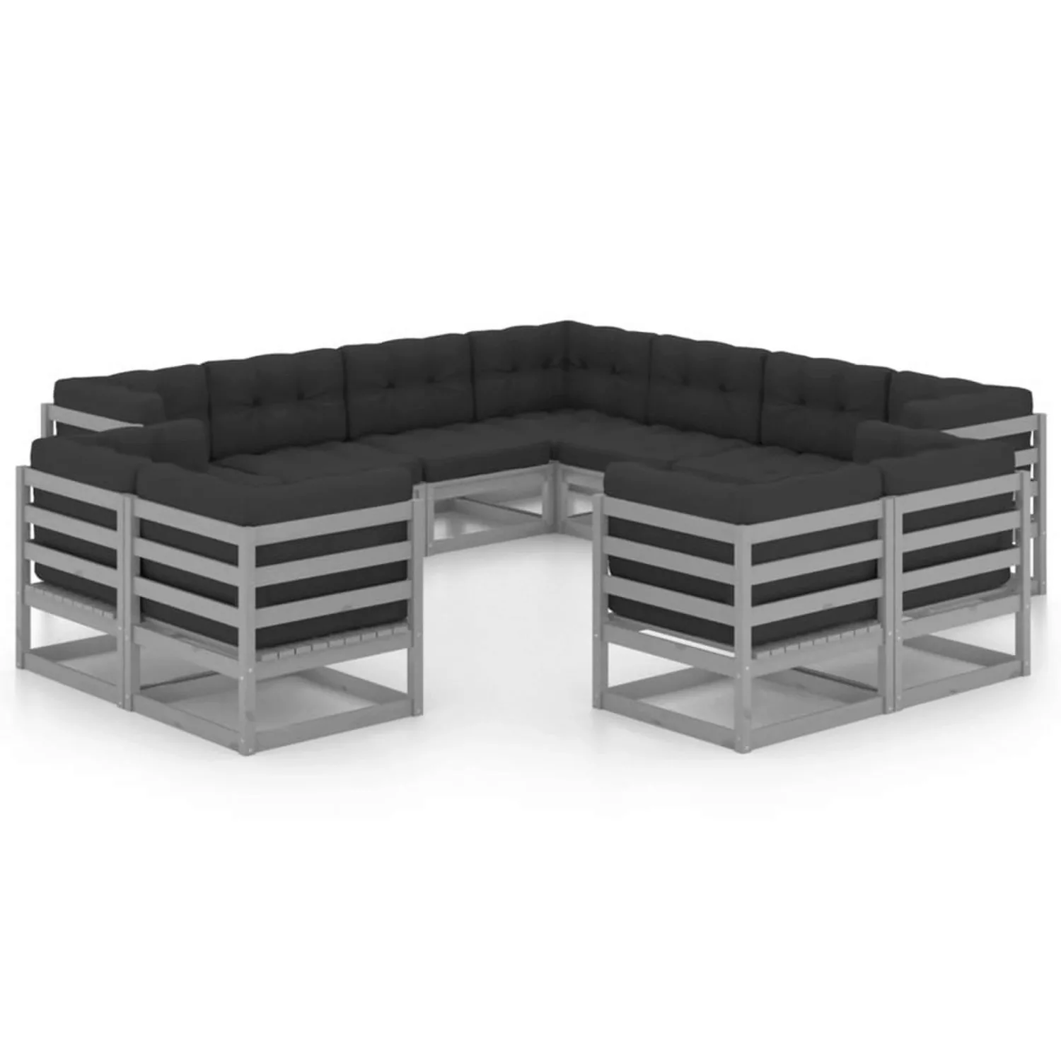 11-tlg. Garten-lounge-set Mit Kissen Grau Kiefer Massivholz günstig online kaufen