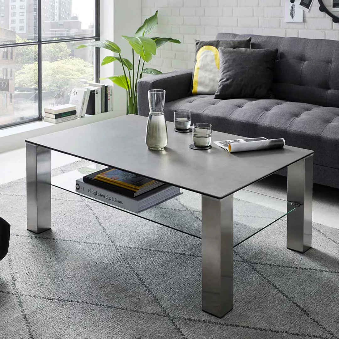 Moderner Wohnzimmer Tisch in Anthrazit Silberfarben günstig online kaufen