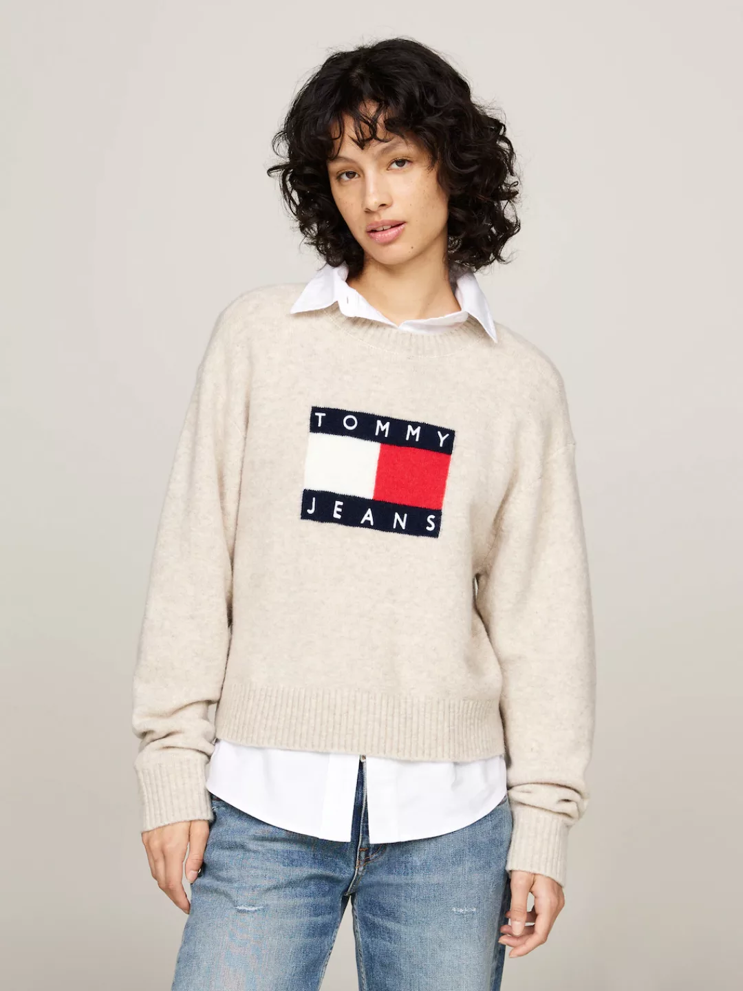 Tommy Jeans Strickpullover TJW MELANGE FLAG SWEATER EXT in melierter Optik, günstig online kaufen