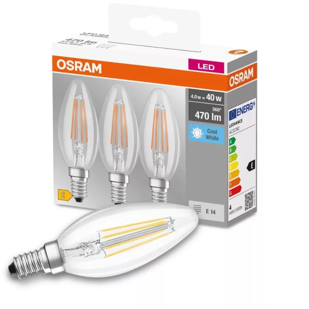 OSRAM LED-Kerze E14 4W Filament 4.000K 470lm 3er günstig online kaufen