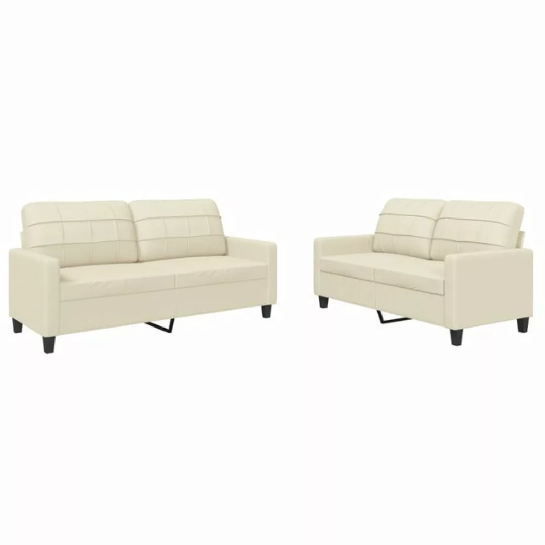 vidaXL Sofa 2-tlg. Sofagarnitur mit Kissen Creme Kunstleder günstig online kaufen